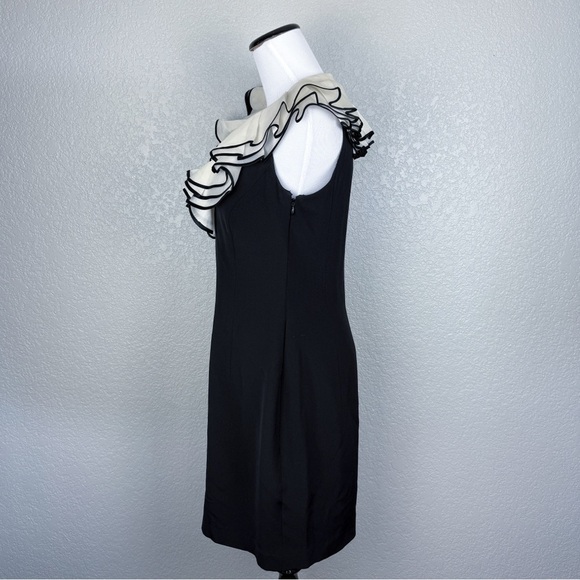 Escada Vintage Black Cocktail Dress w/ White Ruffle Collar 40 - Designer, V-Neck - Picture 10 of 16